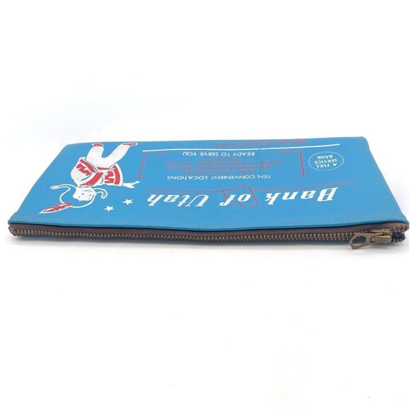 Vintage Bank of Utah Vinyl Zipper Pouch Blue Advertising Deposit Bag Ogden Roy - Picture 6 of 9